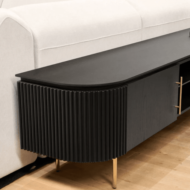 Lantine TV Media Unit Black Oak & Brass with Brass Handles & Legs by Tommy Franks