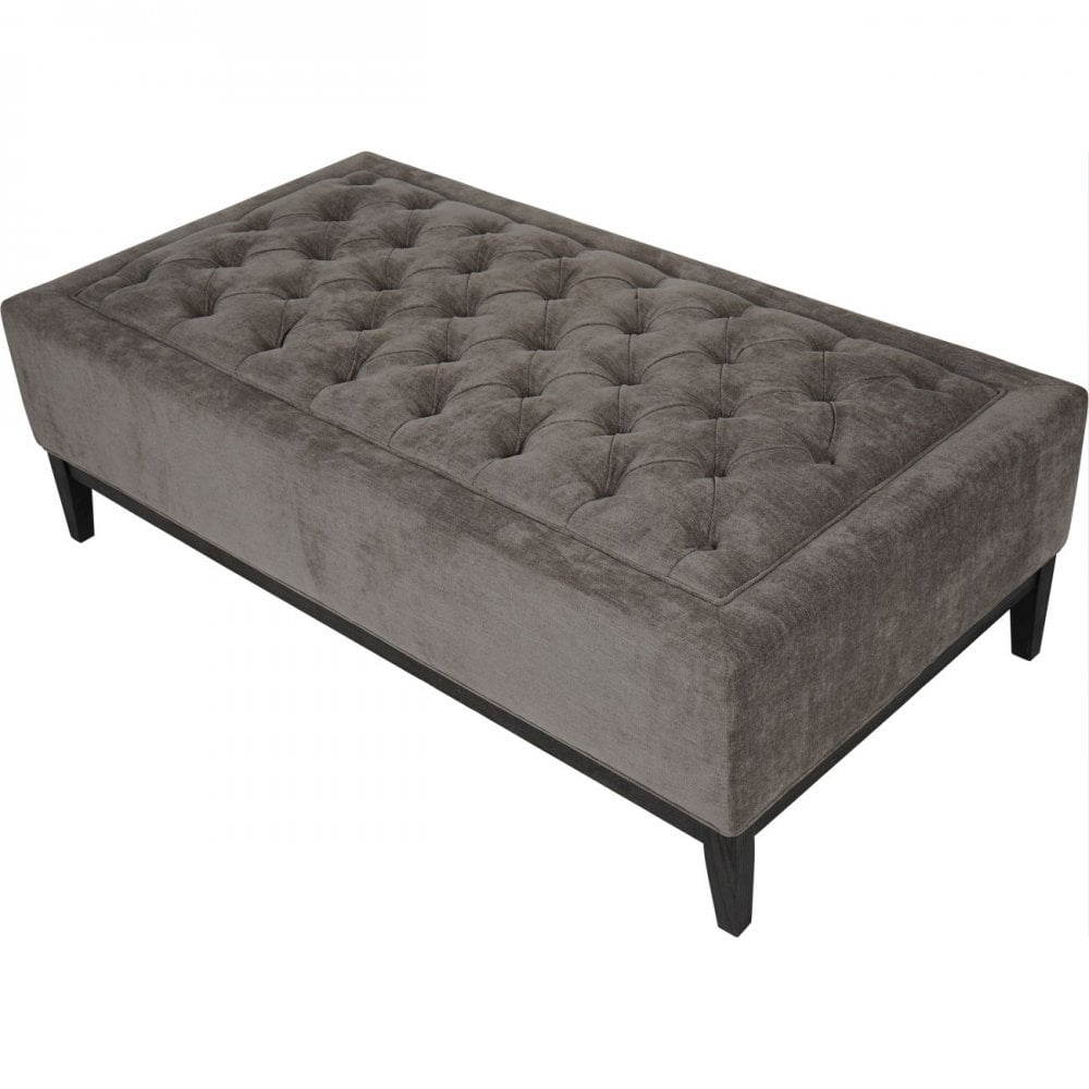 Theodore Warm Grey Buttoned XL Ottoman by Libra Interiors