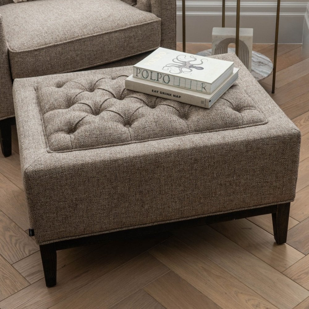 Theodore Dark Taupe Buttoned Stool by Libra Interiors