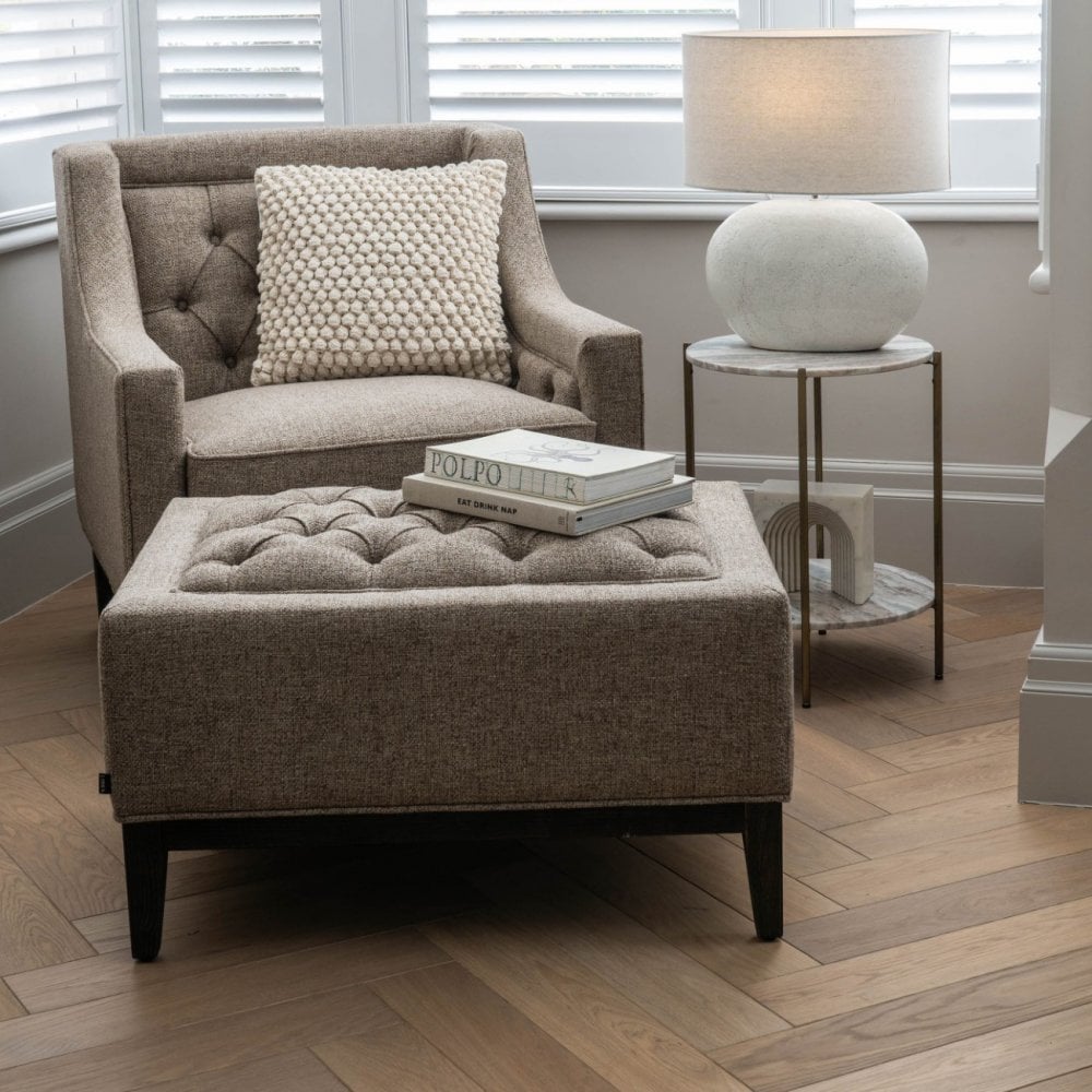 Theodore Dark Taupe Buttoned Stool by Libra Interiors