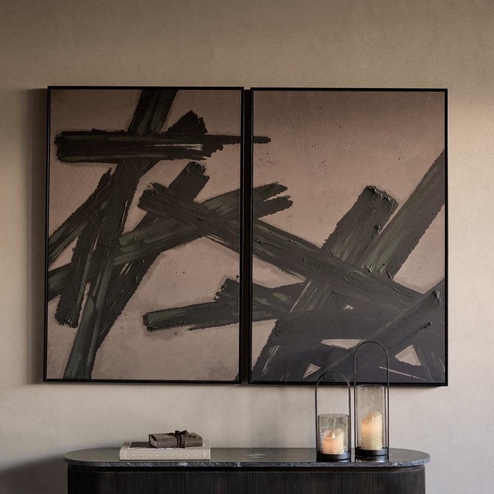 Hand Finished Impasto Brushstrokes Taupe Set of 2 Framed Canvas Wall Art by Libra Interiors