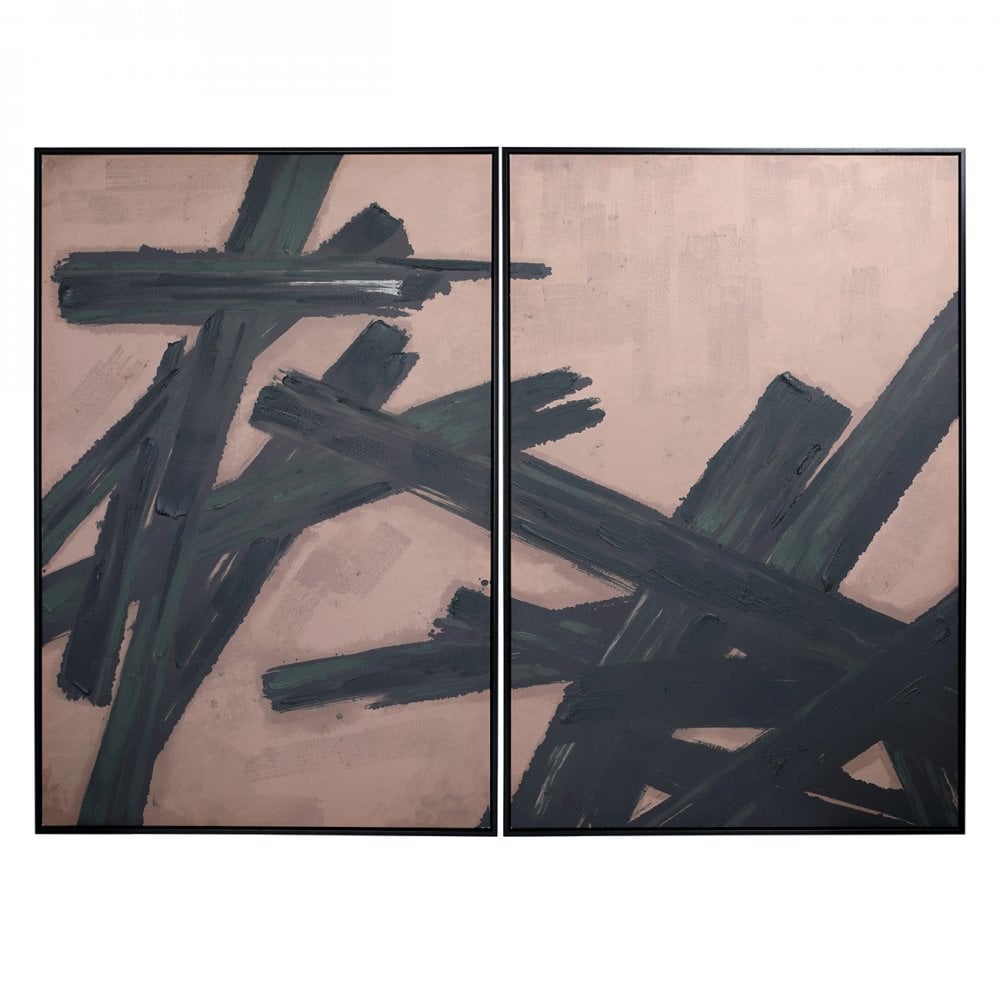 Hand Finished Impasto Brushstrokes Taupe Set of 2 Framed Canvas Wall Art by Libra Interiors