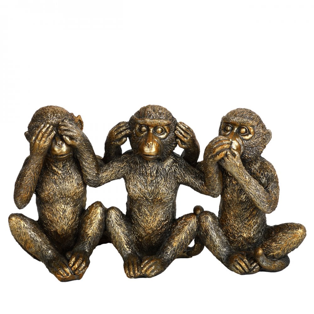 Three Antique Gold Wise Monkeys by Libra Interiors