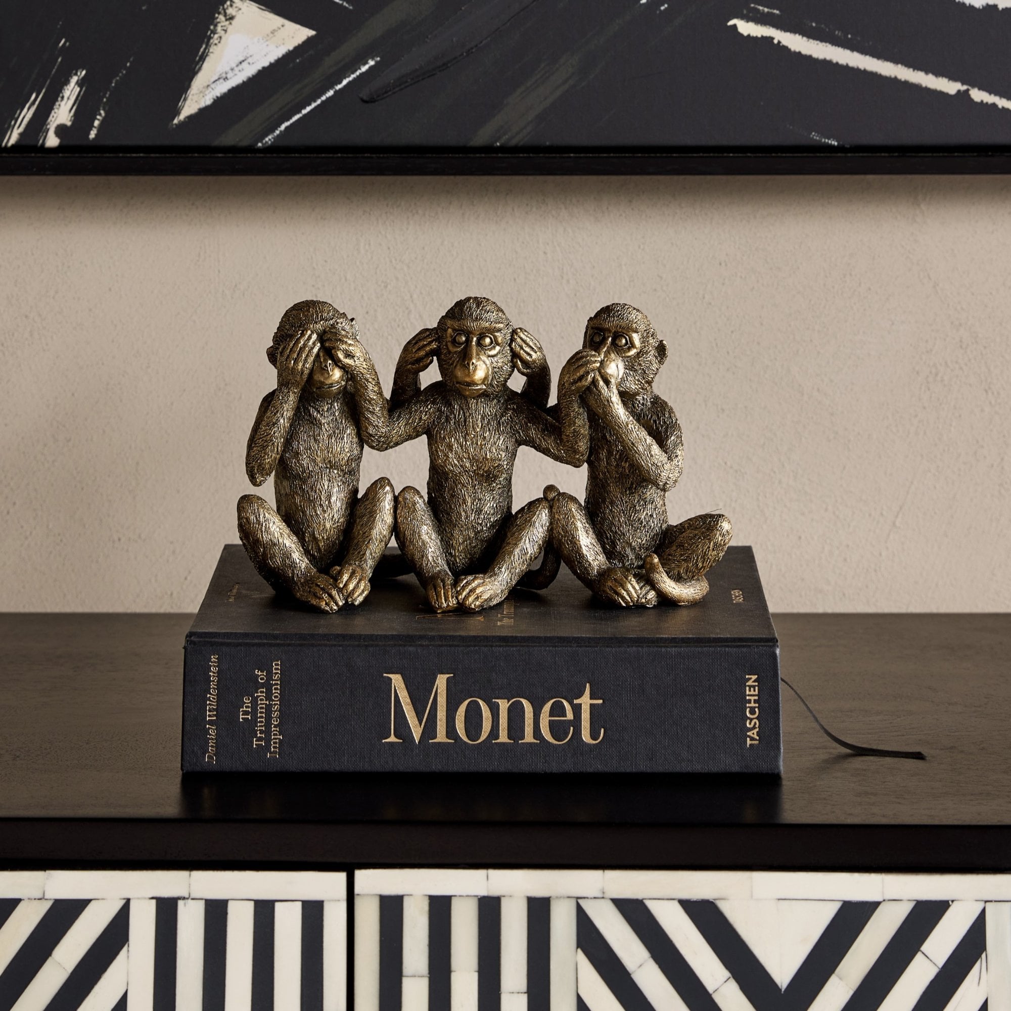 Three Antique Gold Wise Monkeys by Libra Interiors