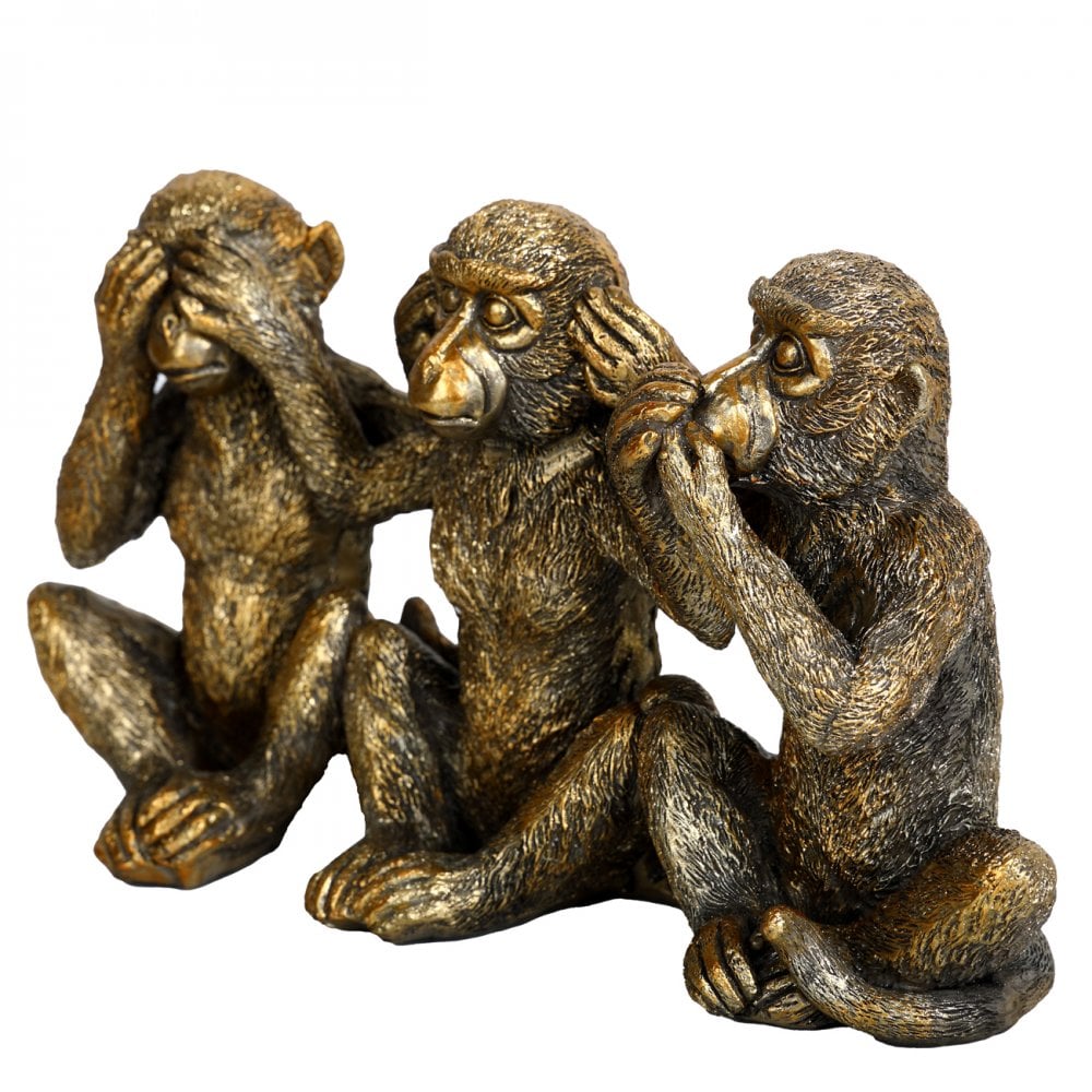 Three Antique Gold Wise Monkeys by Libra Interiors
