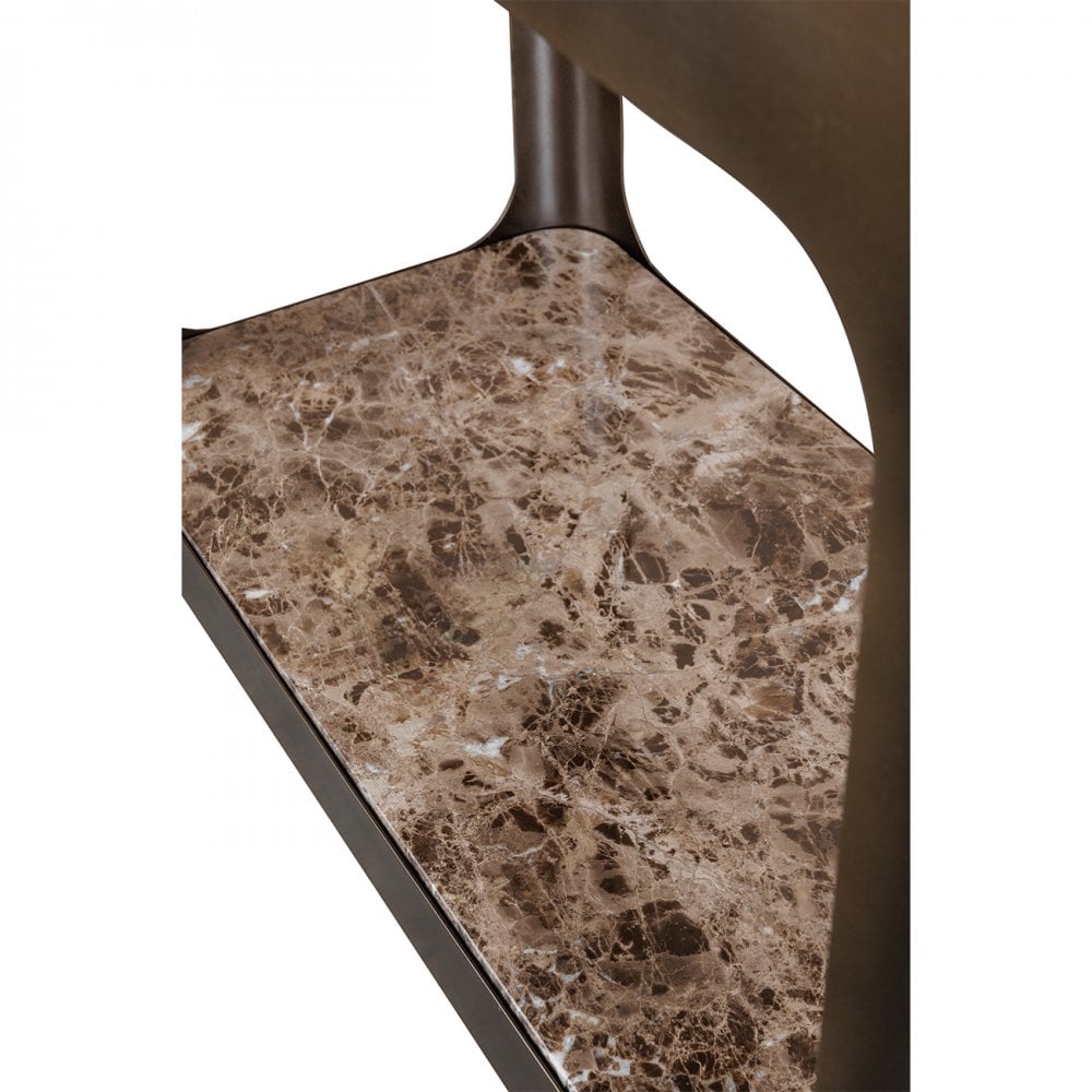 Thorpe II Smoked Bronze Metal and Glass Shelving Unit featuring Marble by Libra Interiors