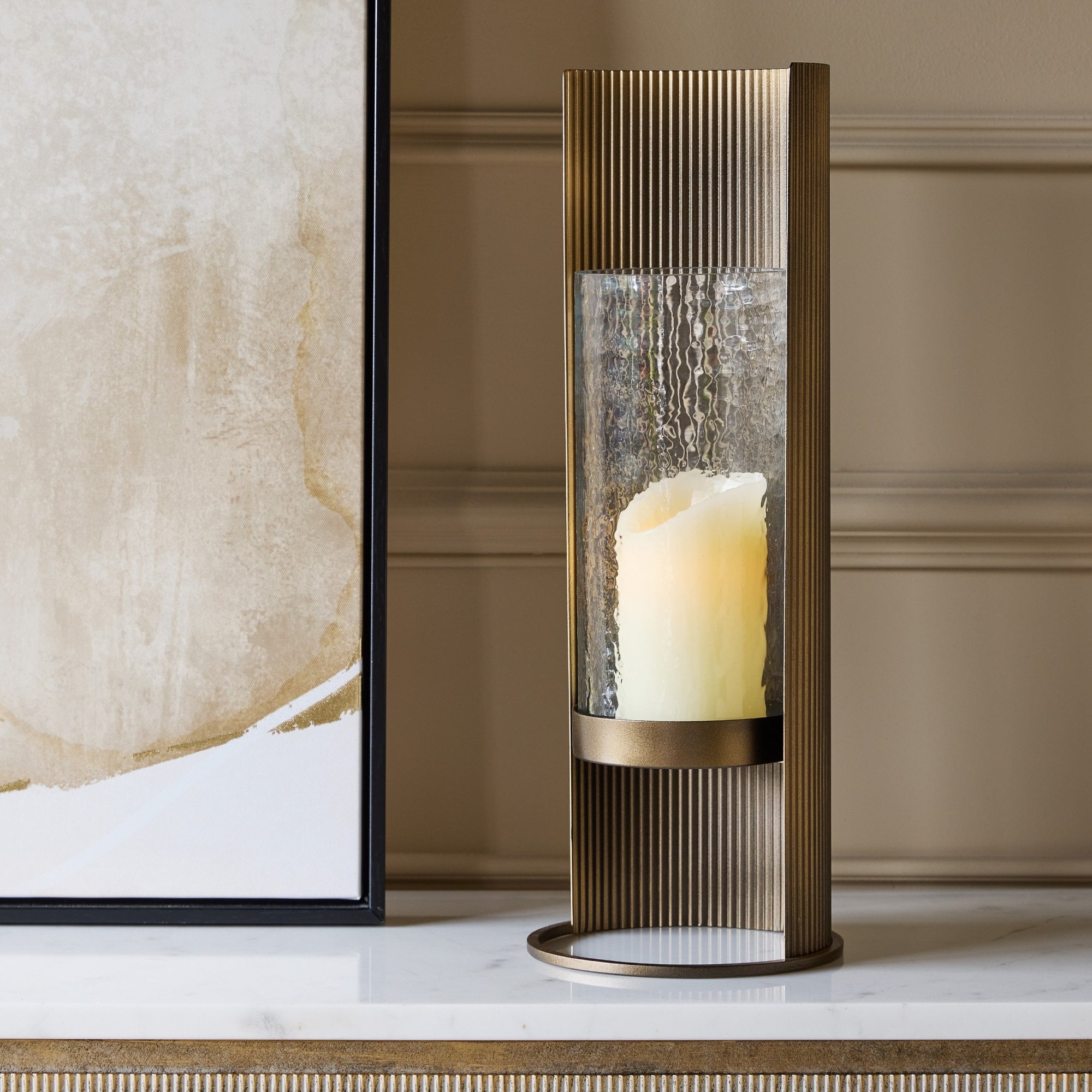 Belvedere Aged Gold Table Hurricane by Libra Interiors