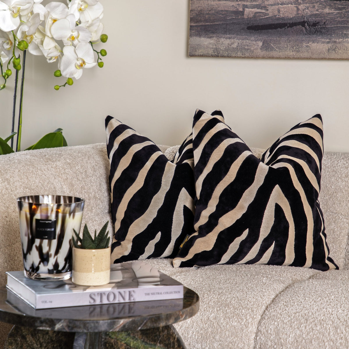 Zebedeedodah Zebra Velvet Cushion 43cm - Black Malini