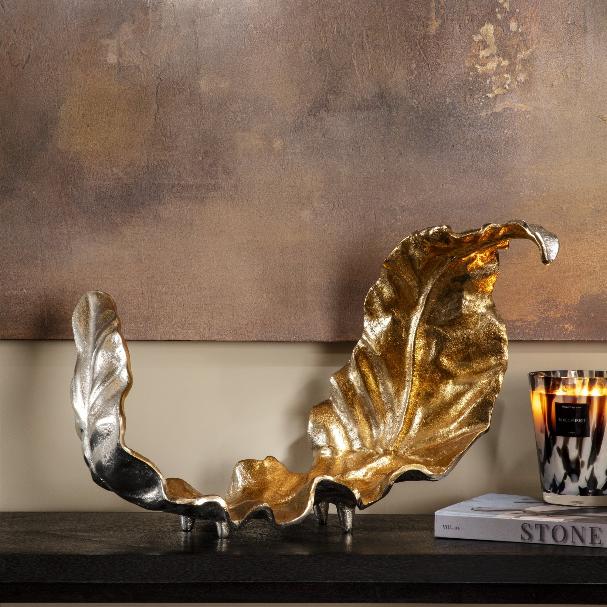 Gold Metal Curled Leaf Sculpture by Kensington