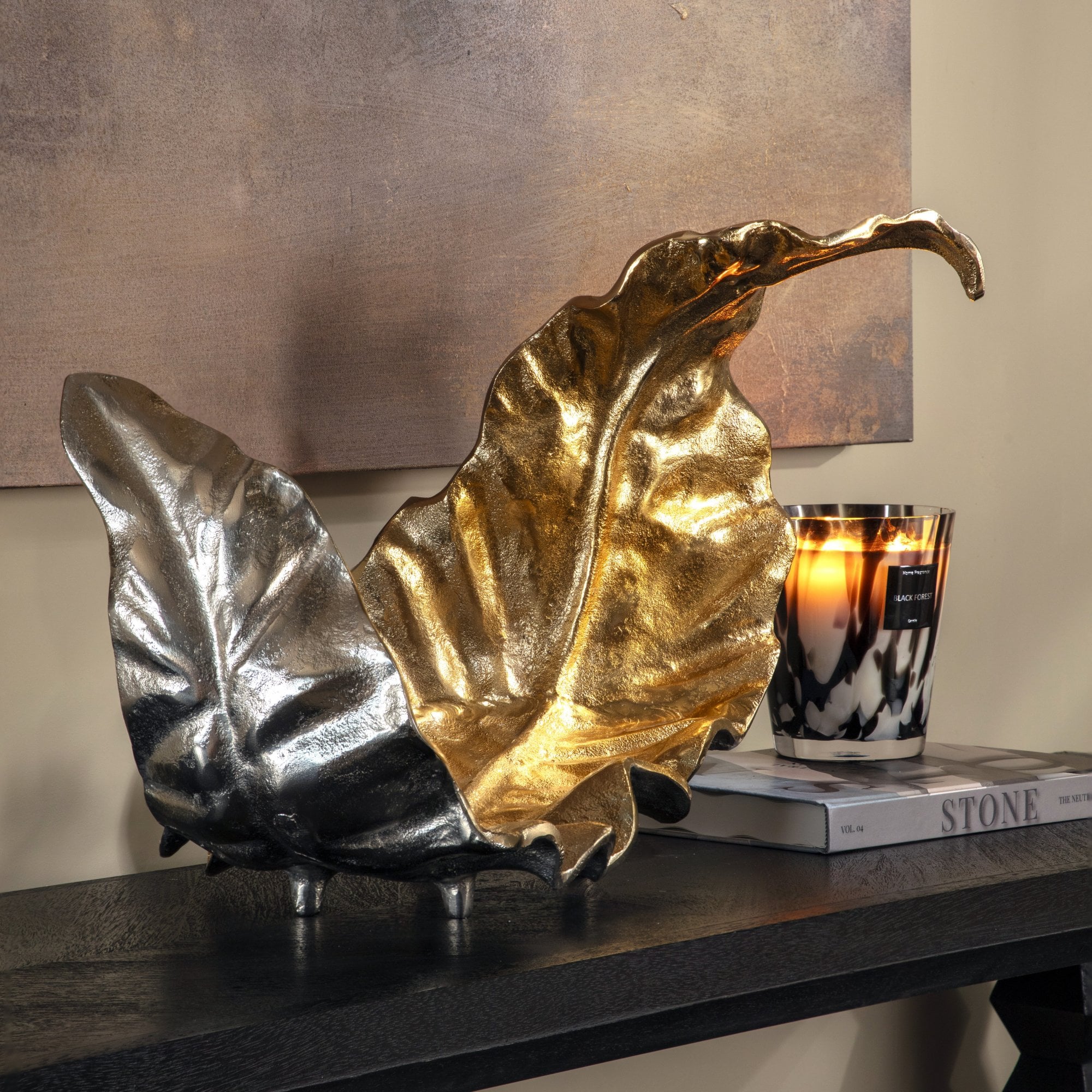 Gold Metal Curled Leaf Sculpture by Kensington