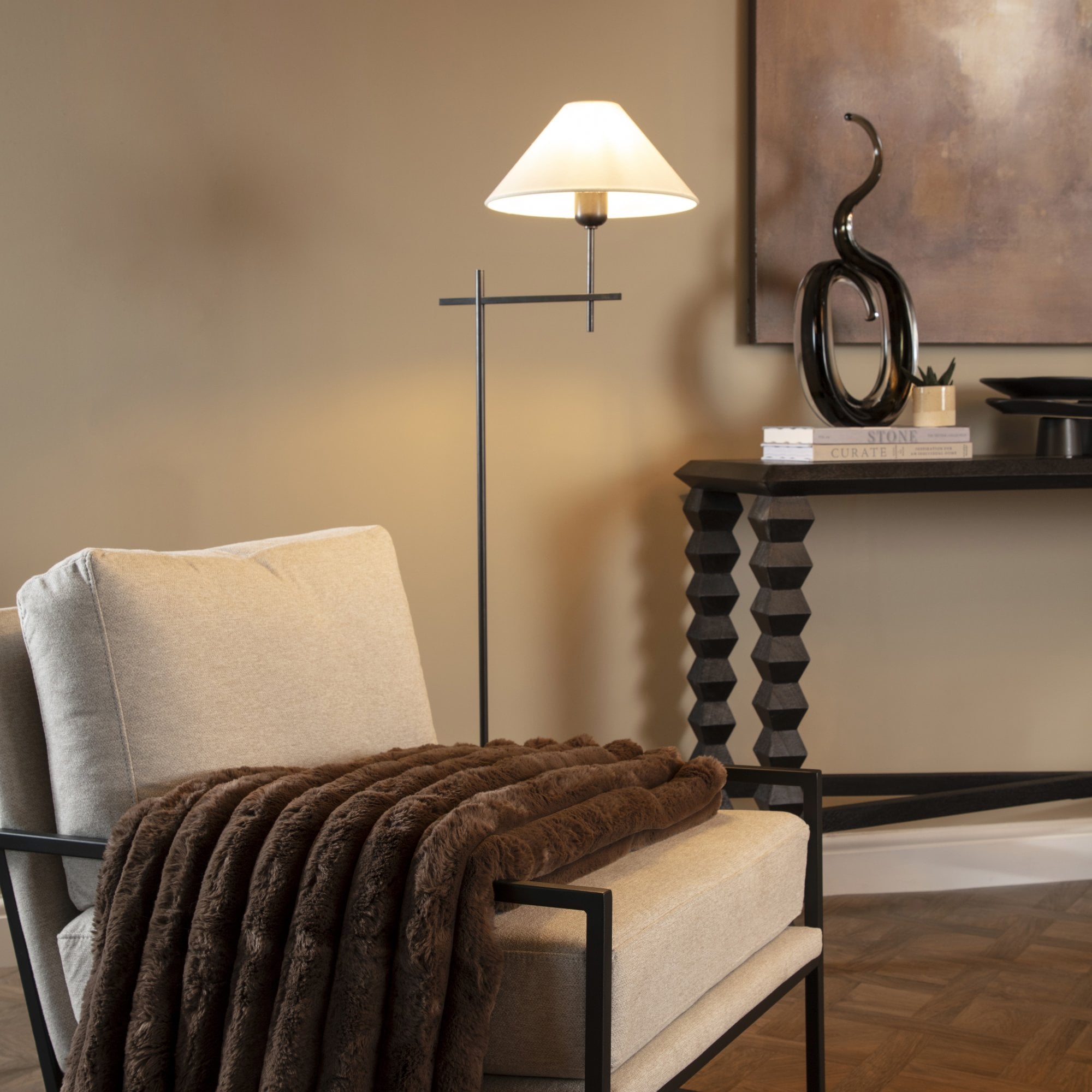 Hackney Bridge Arm Floor Lamp in Bronze with Linen Shade by Visual Comfort & Co