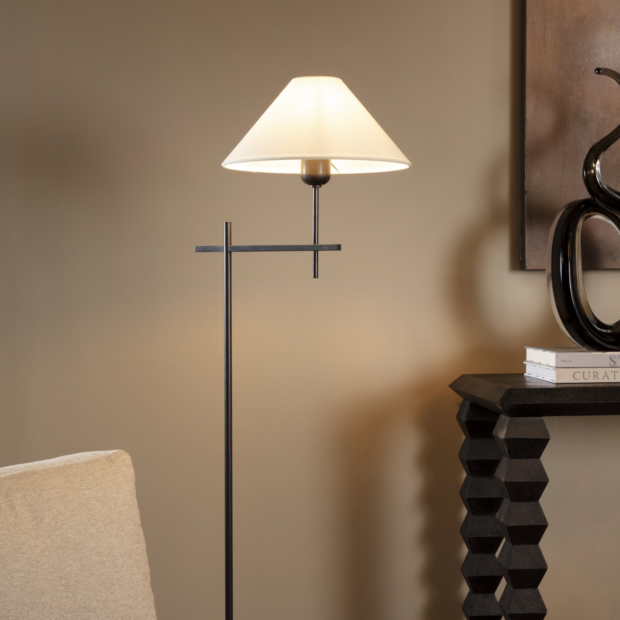 Hackney Bridge Arm Floor Lamp in Bronze with Linen Shade by Visual Comfort & Co