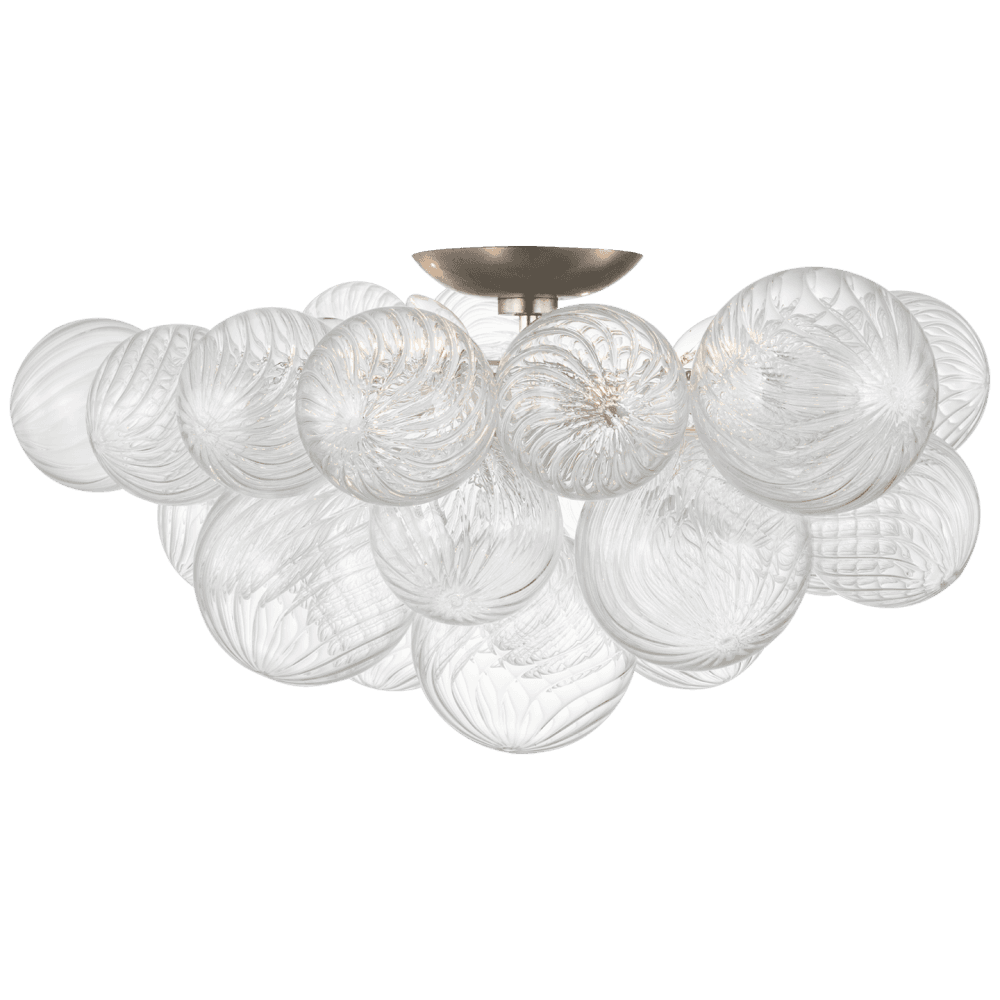 Talia Burnished Silver Leaf Flush Ceiling Light with Clear Swirled Glass by Visual Comfort & Co