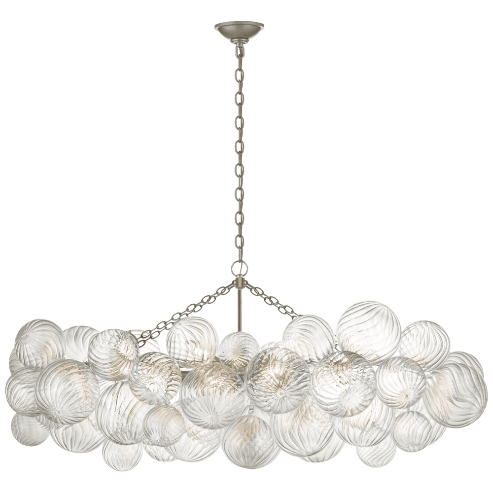 Talia Burnished Silver Leaf Linear Chandelier with Clear Swirled Glass by Visual Comfort & Co