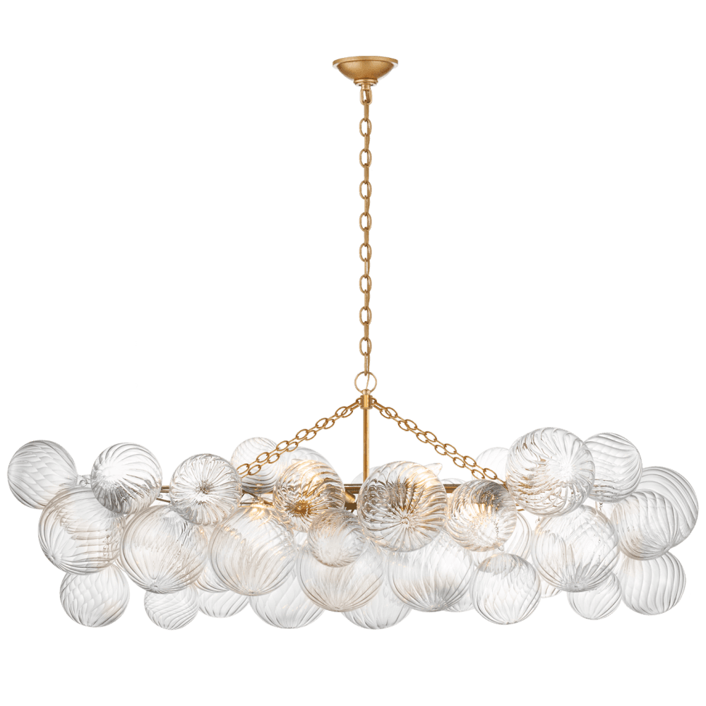 Talia Gold Gild Linear Chandelier with Clear Swirled Glass Light Shades by Visual Comfort & Co