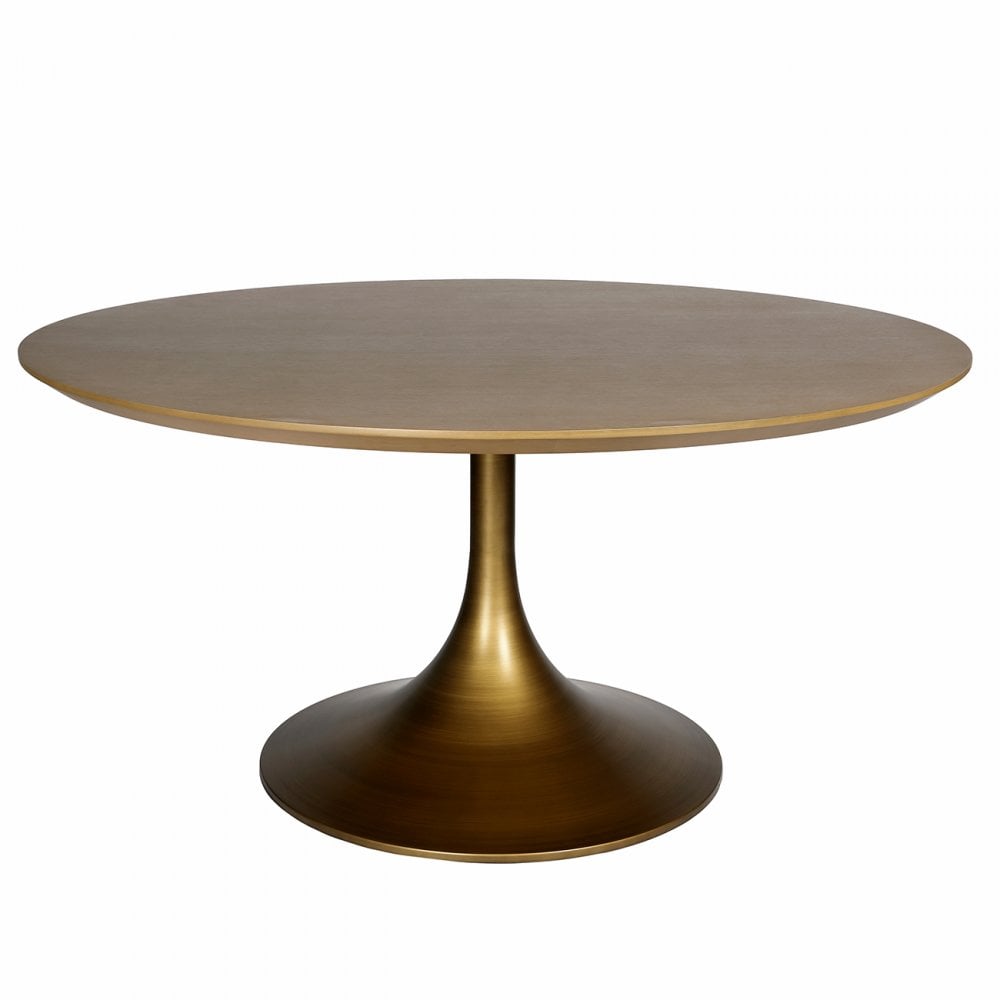 Lambley Brushed Brass Wood Dining Table by Libra Interiors