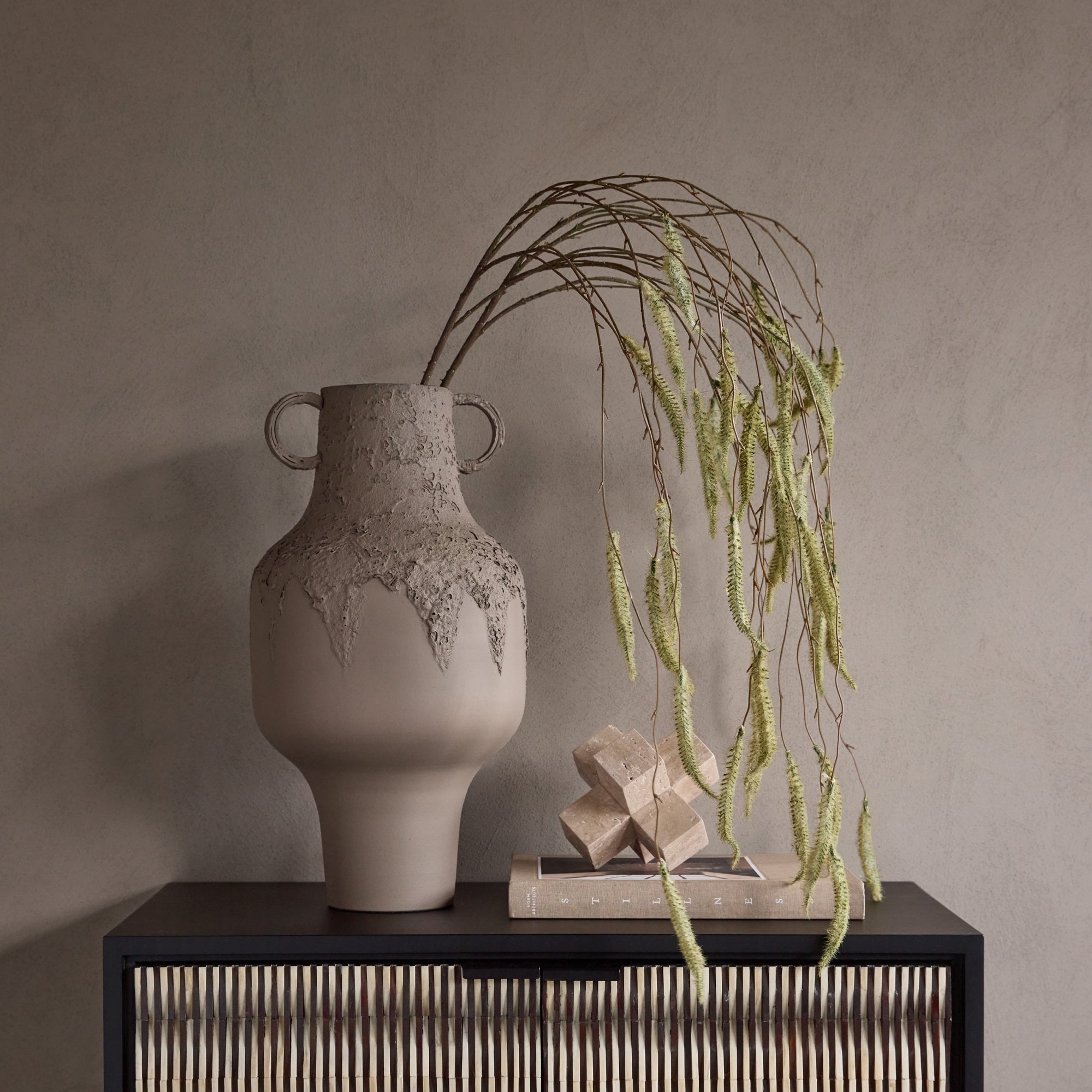 Alora Brown Textured Metal Vase Tall by Libra Interiors