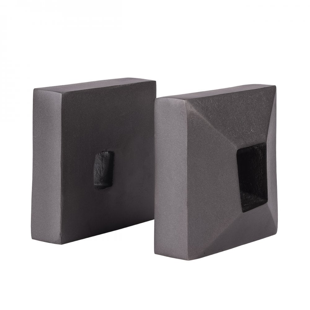 Geo Antique Lead Aluminium Set of 2 Bookends by Libra Interiors