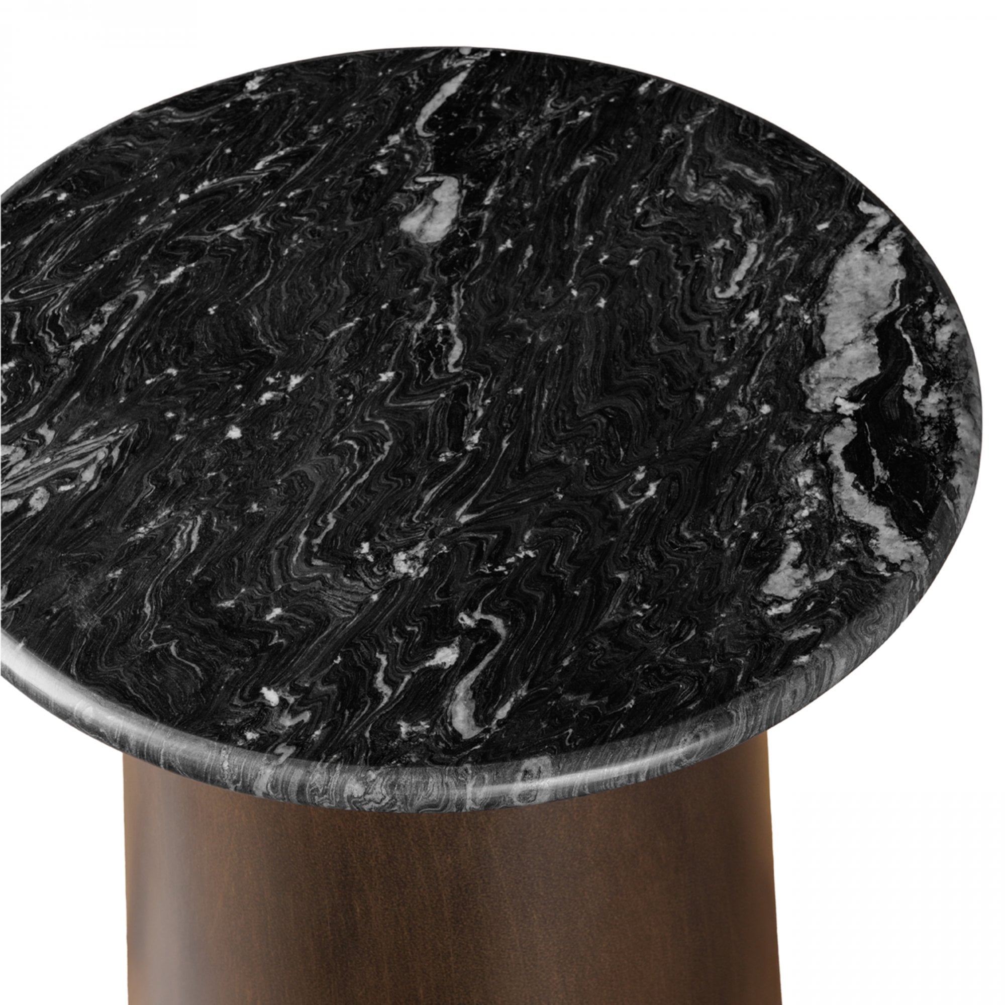 Newton Smoked Gold Crescent Side Table with Black Marble Top by Libra Interiors