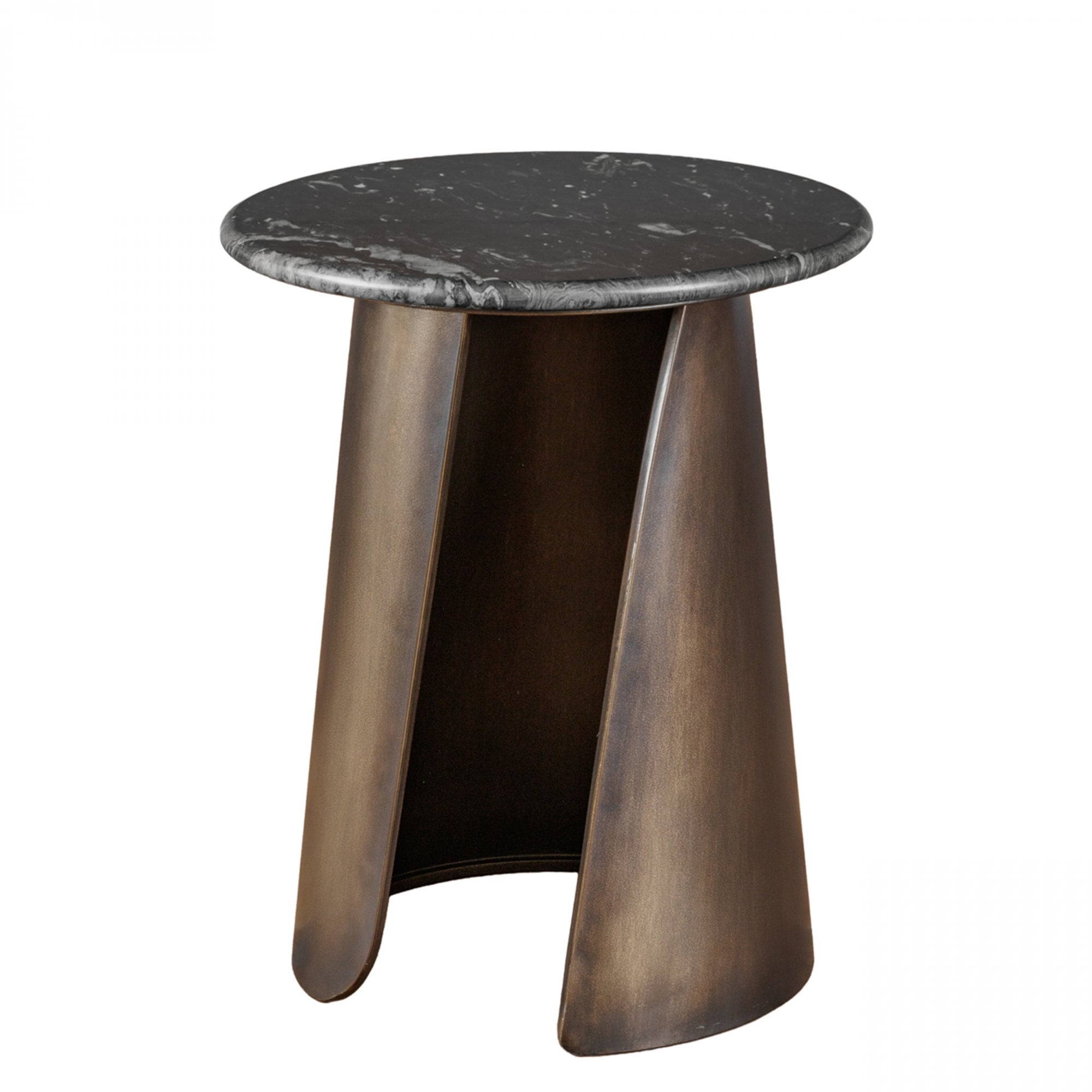 Newton Smoked Gold Crescent Side Table with Black Marble Top by Libra Interiors