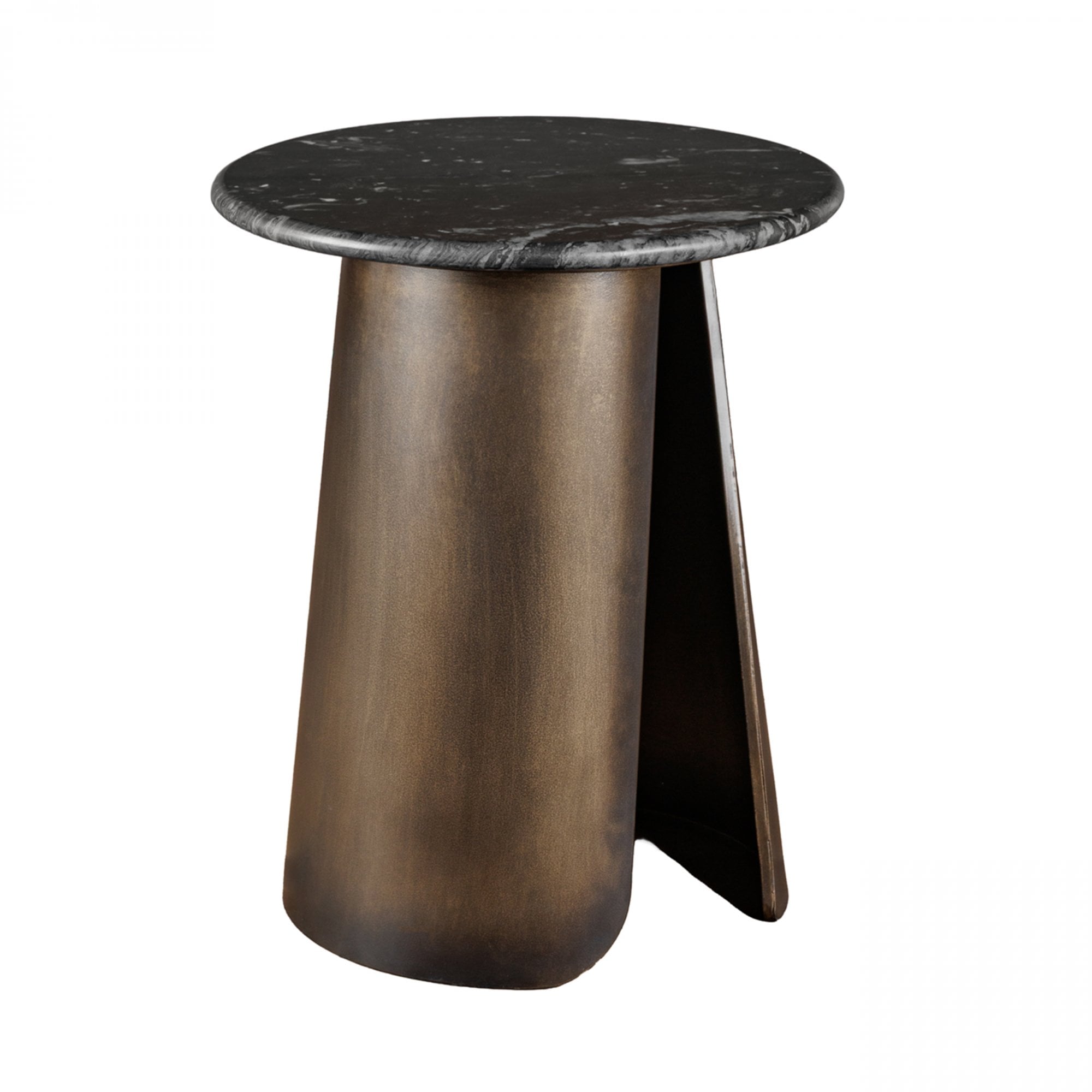 Newton Smoked Gold Crescent Side Table with Black Marble Top by Libra Interiors