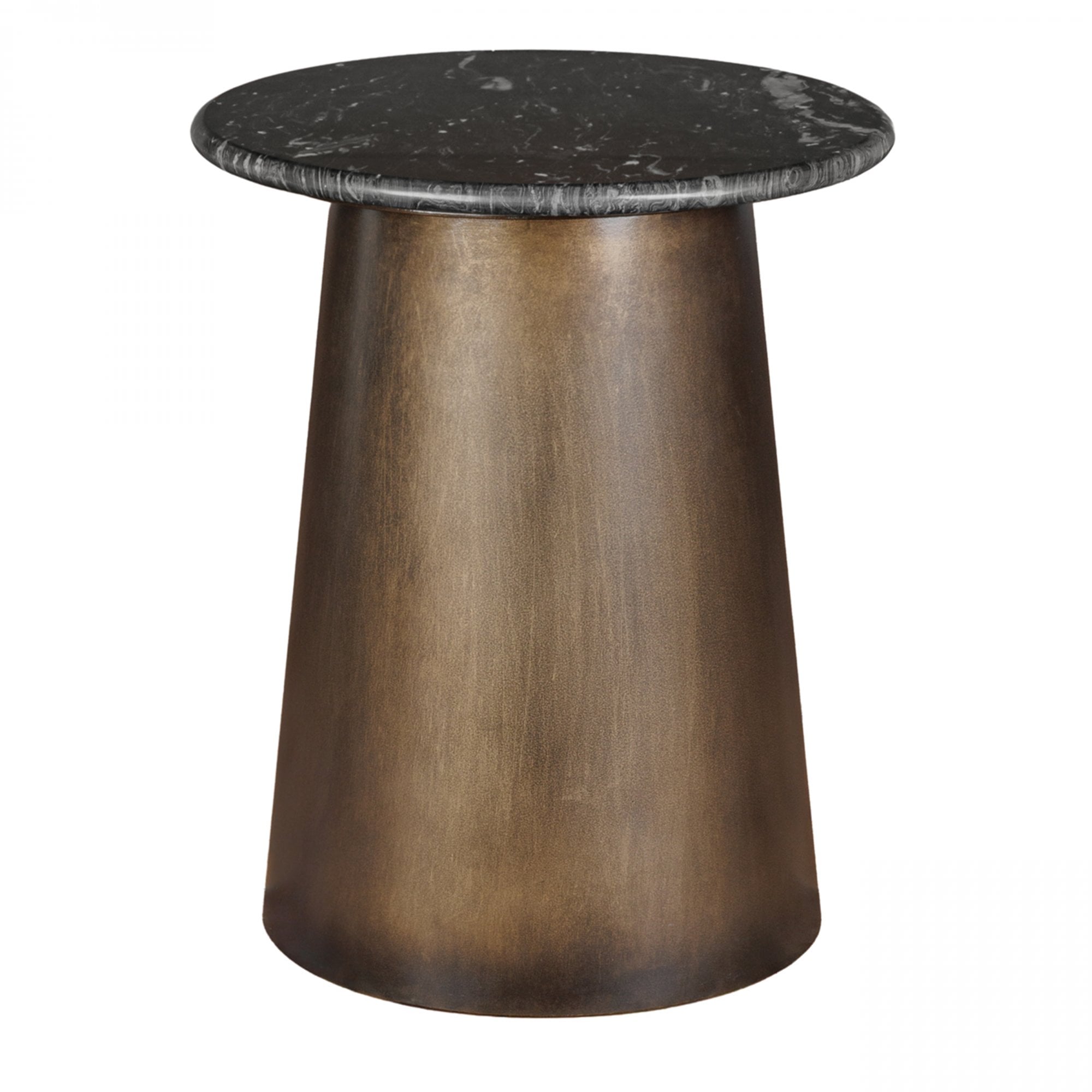 Newton Smoked Gold Crescent Side Table with Black Marble Top by Libra Interiors