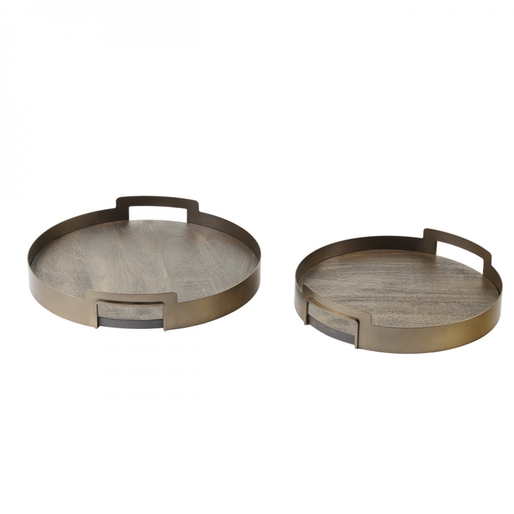 Shibui Mango Wood & Smoked Gold Trays Set of 2 by Libra Interiors