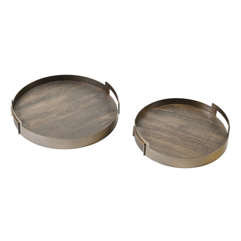 Shibui Mango Wood & Smoked Gold Trays Set of 2 by Libra Interiors