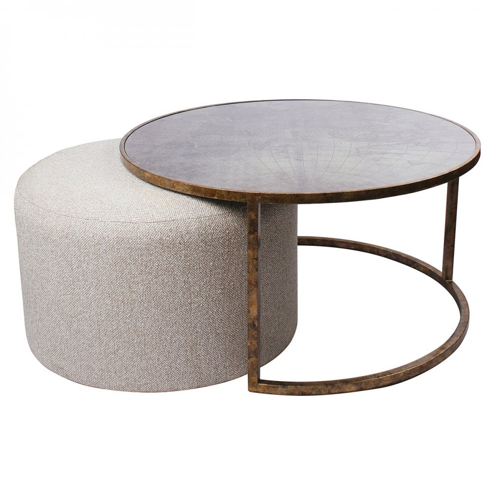 Atlas Bronze Coffee Table with Fabric Knotted Pouffe by Libra Interiors