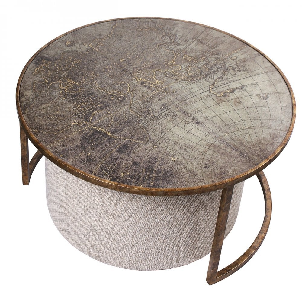Atlas Bronze Coffee Table with Fabric Knotted Pouffe by Libra Interiors