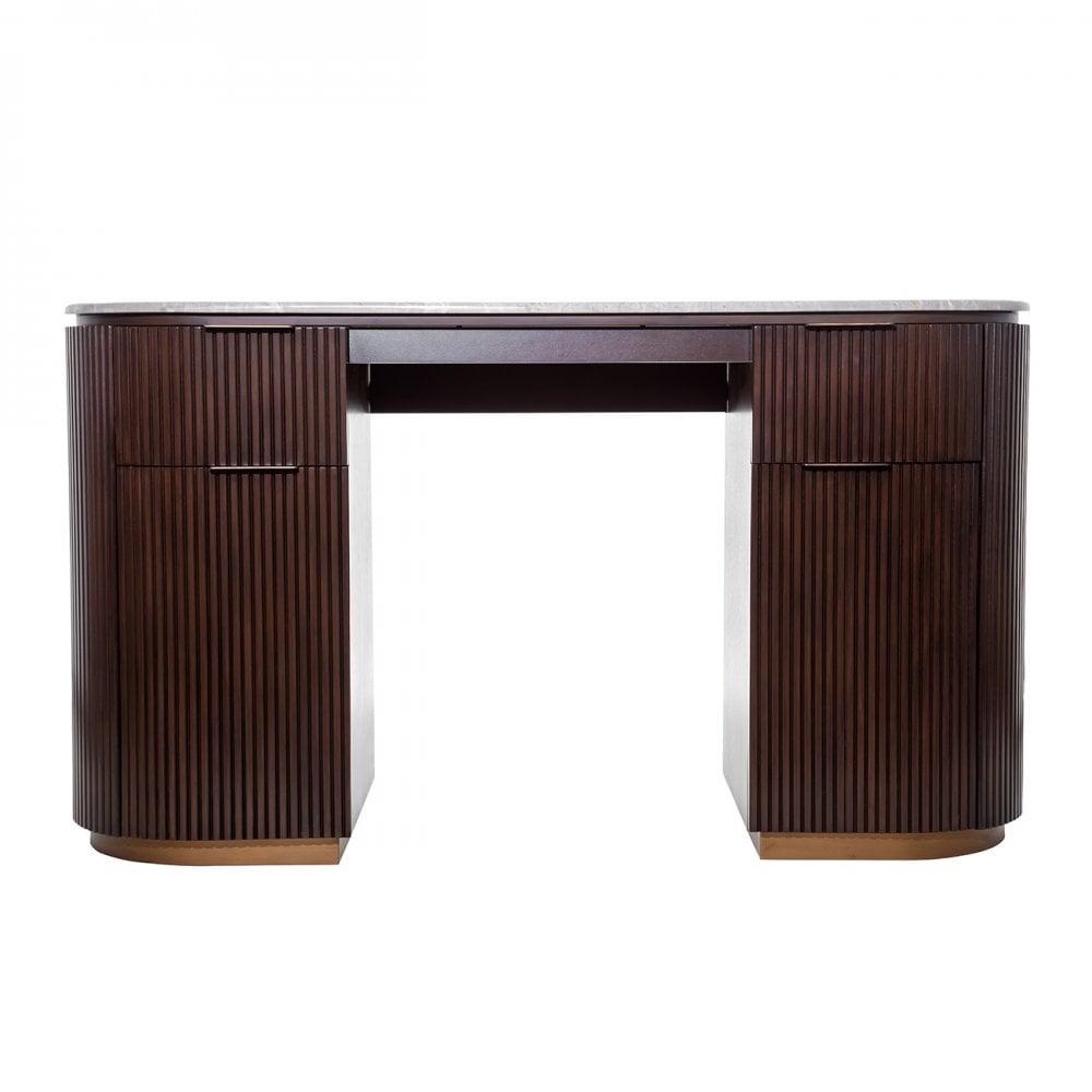 Whitwell Brown Walnut Desk with Grey Marble Top by Libra Interiors