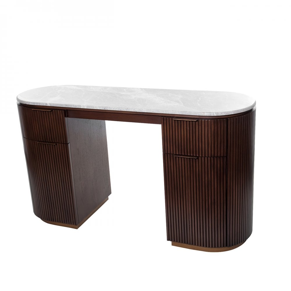 Whitwell Brown Walnut Desk with Grey Marble Top by Libra Interiors