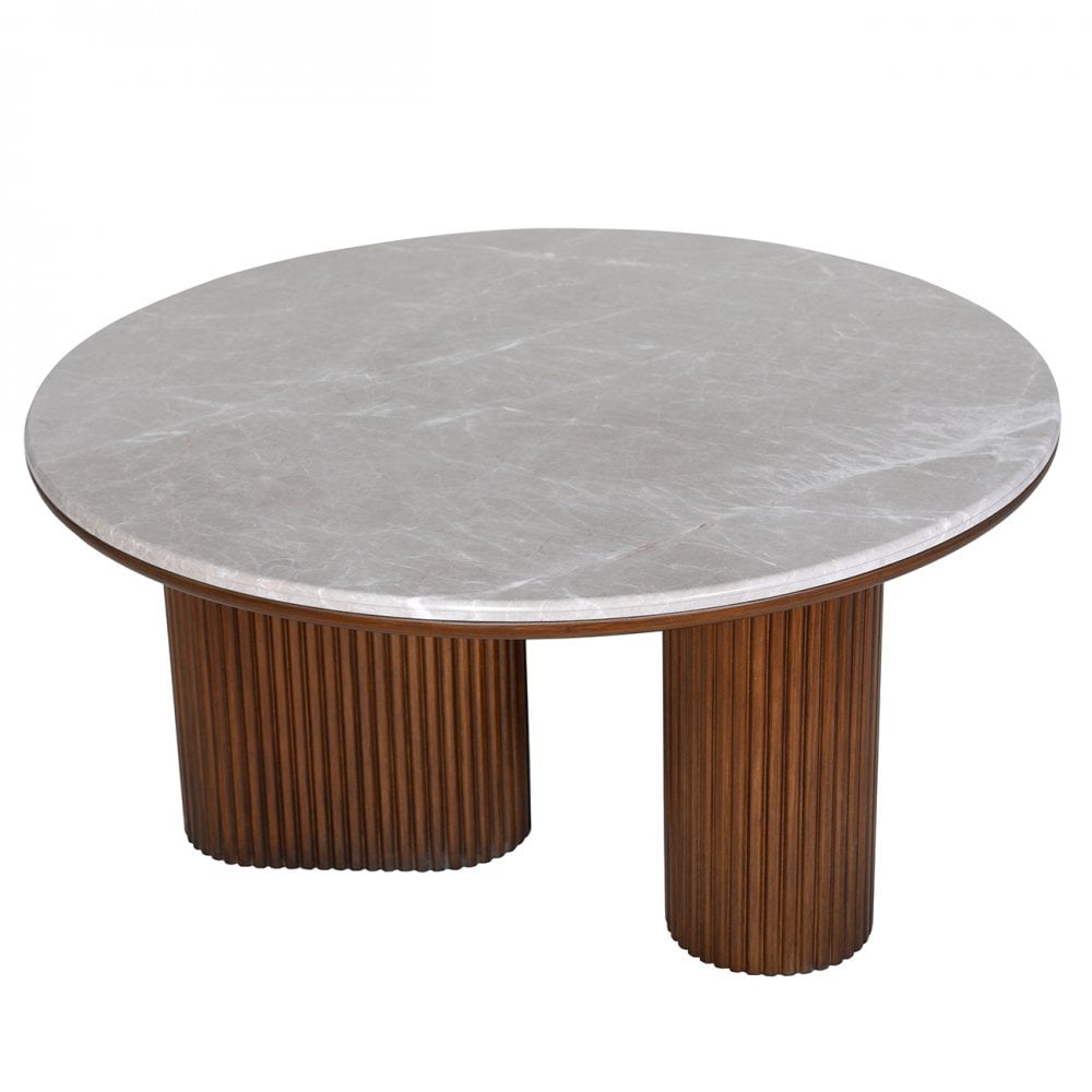 Whitwell Brown Walnut Coffee Table with Grey Marble Top by Libra Interiors