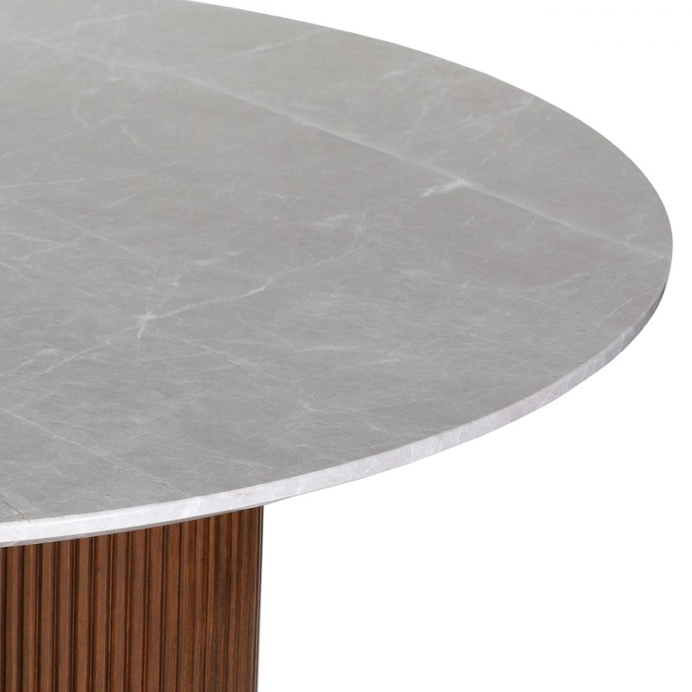 Whitwell Brown Wood & Grey Marble Dining Table by Libra Interiors