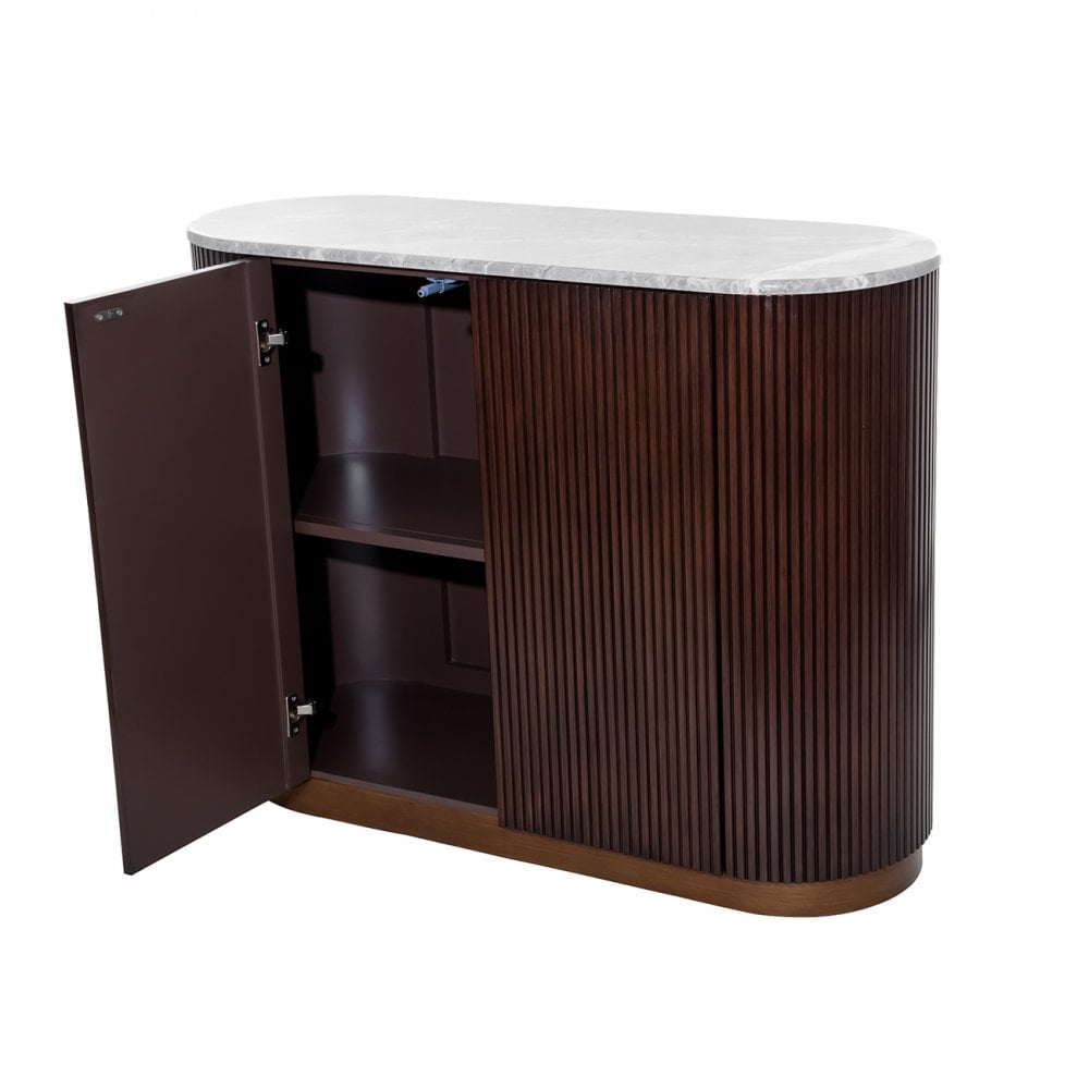 Whitwell Brown Walnut Sideboard with Grey Marble Top by Libra Interiors