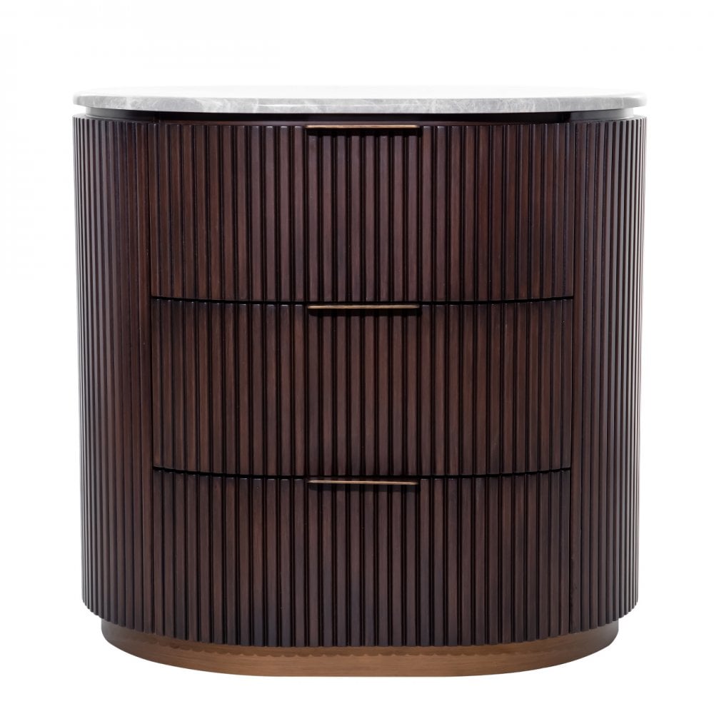 Whitwell Brown Walnut Bedside Table with Grey Marble Top by Libra Interiors