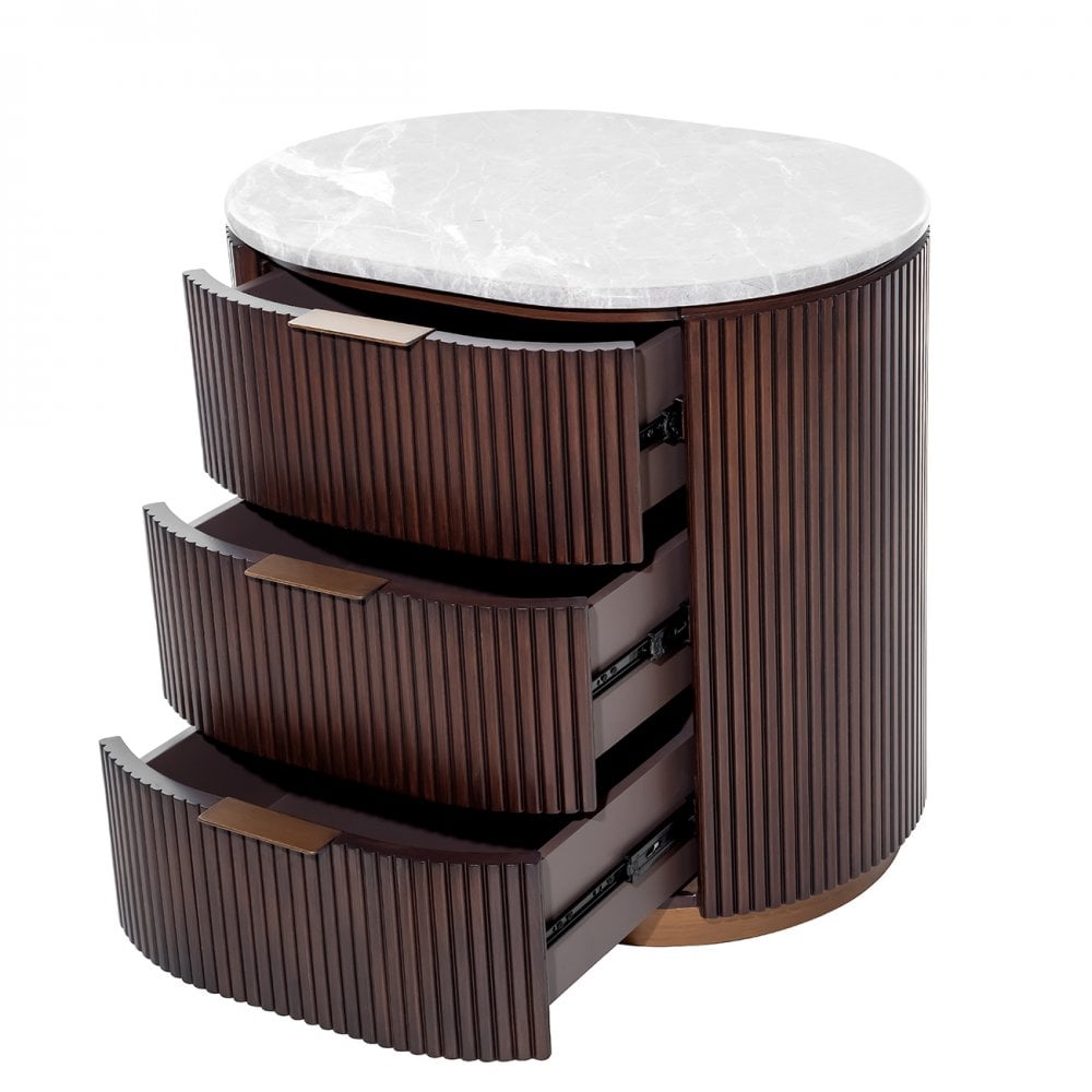 Whitwell Brown Walnut Bedside Table with Grey Marble Top by Libra Interiors