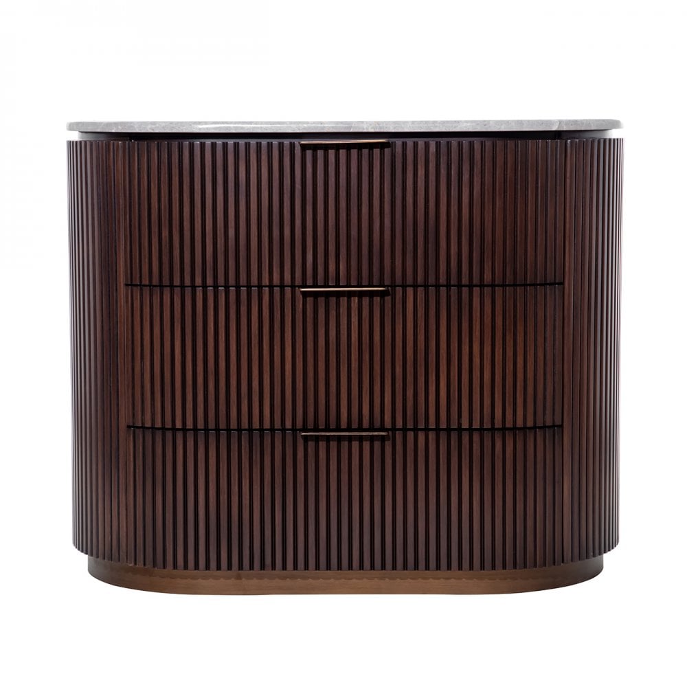 Whitwell Brown Walnut Chest Of Drawers with Grey Marble Top by Libra Interiors