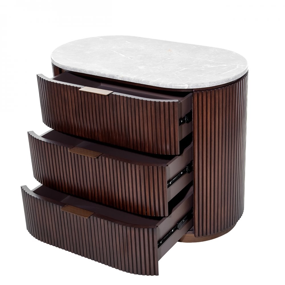 Whitwell Brown Walnut Chest Of Drawers with Grey Marble Top by Libra Interiors
