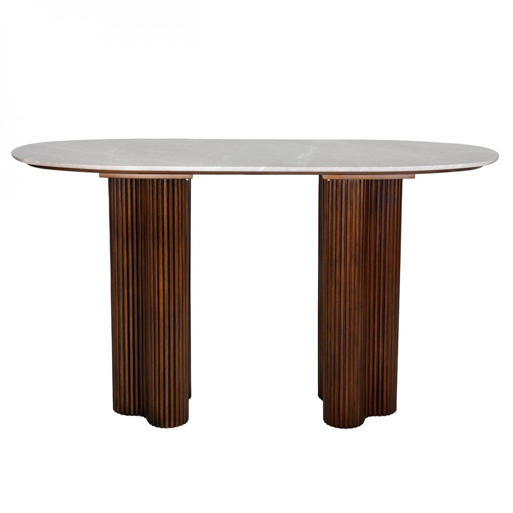 Whitwell Brown Walnut Console Table with Marble Top by Libra Interiors