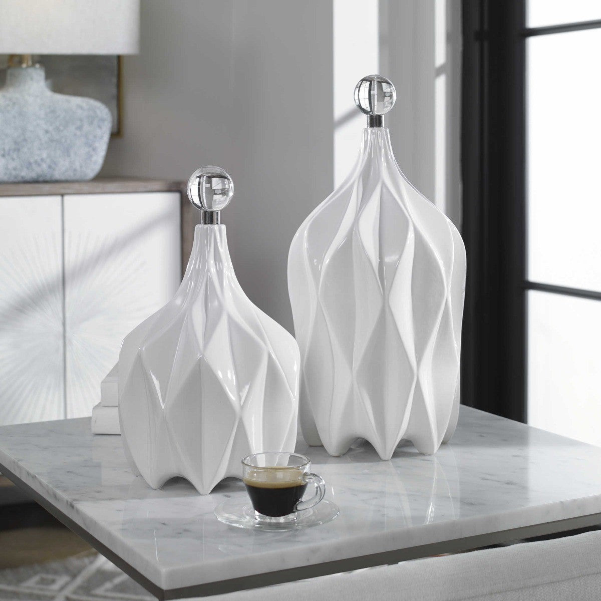 Klara White Bottles - Set of 2 by Uttermost