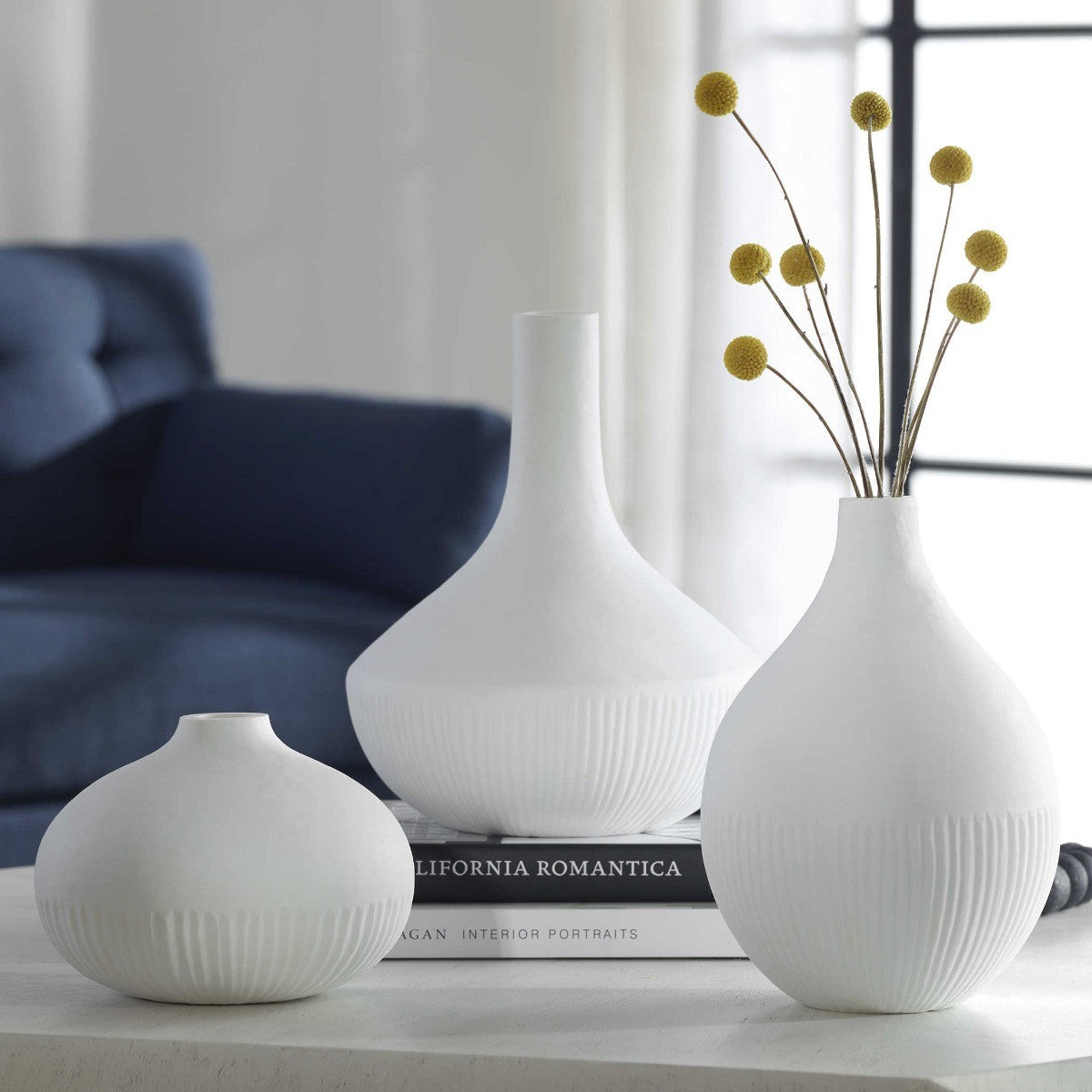 Apothecary Satin Vases in White - Set of 3 by Uttermost