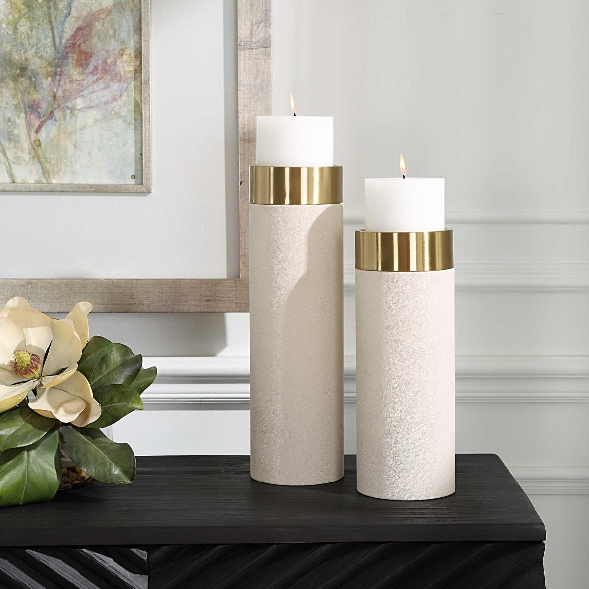 Wessex White Pillar Candleholders - Set of 2 by Uttermost