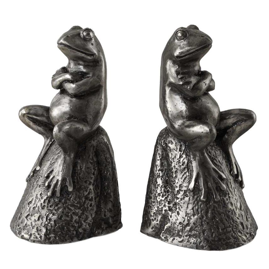 Daydreaming Frogs Aged Silver Bookends - Set of 2 by Uttermost