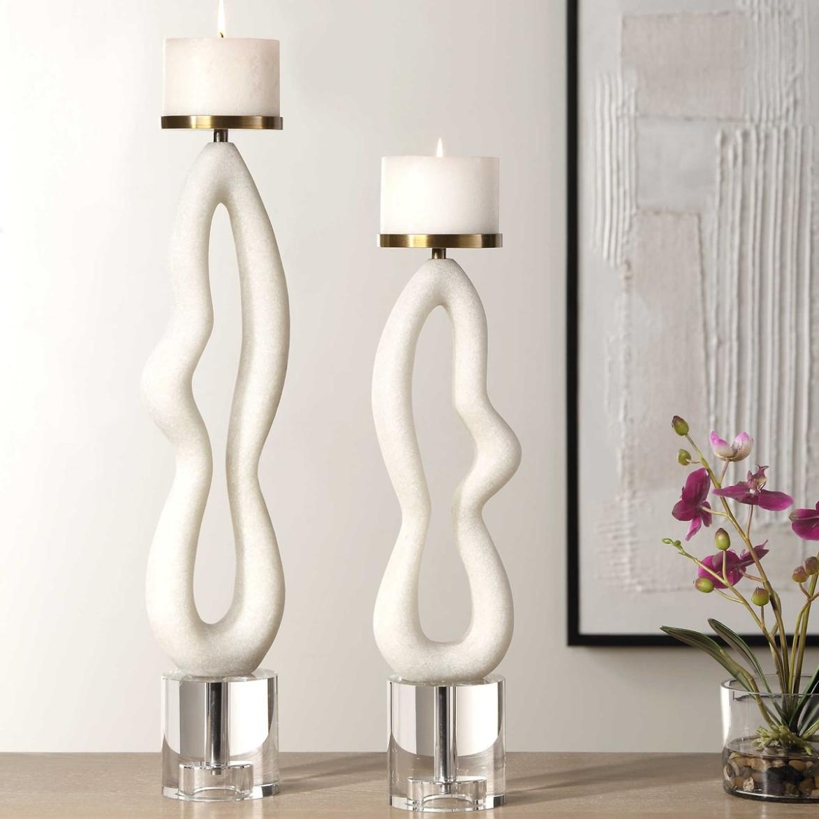 Feamelo Ivory Stone Candleholders - Set of 2 by Uttermost