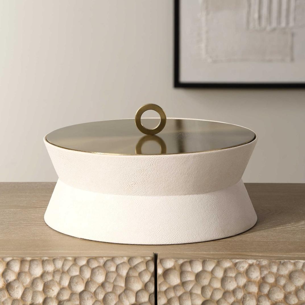 Luxe White Shagreen Round Box by Uttermost