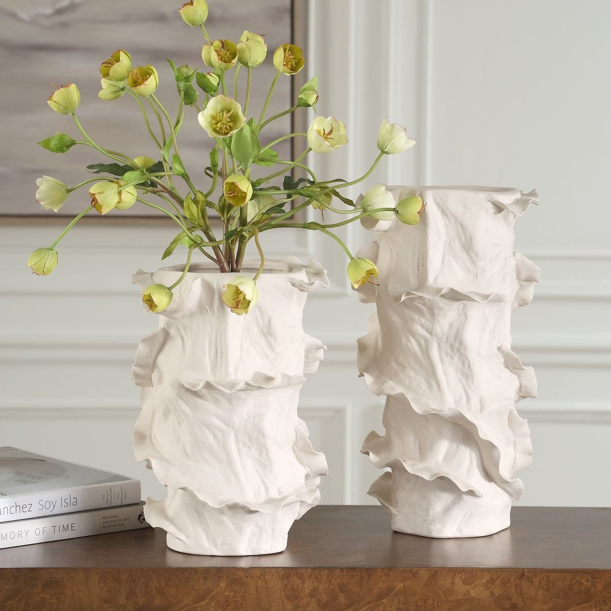 Ripple Crest White Vases Set of 2 by Uttermost