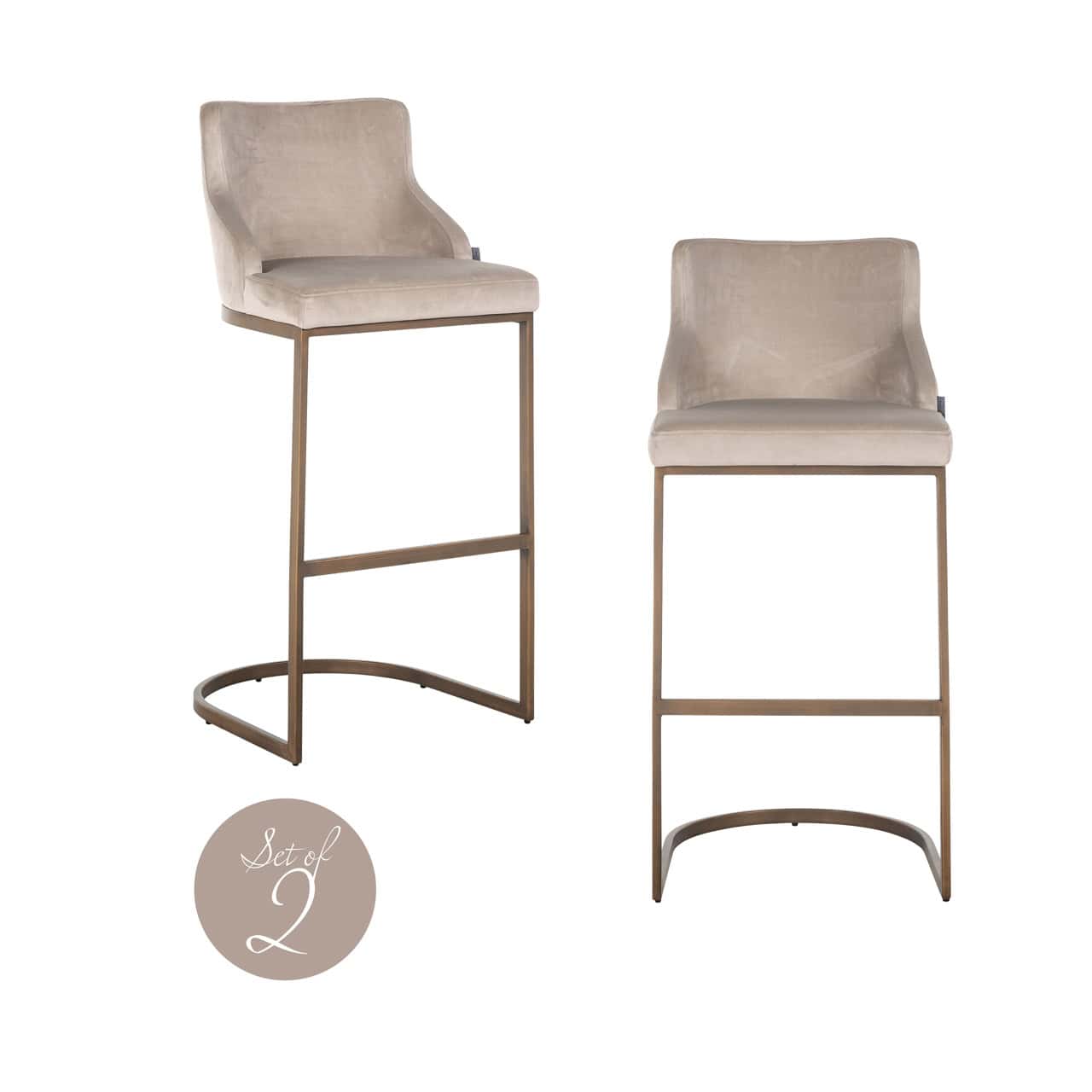 Bolton Khaki Velvet & Brushed Gold Bar Stool (Set of 2) by Richmond Interiors