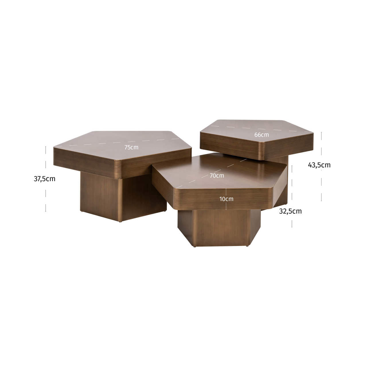 Hexa Brushed Gold Coffee table (Set of 3) by Richmond Interiors