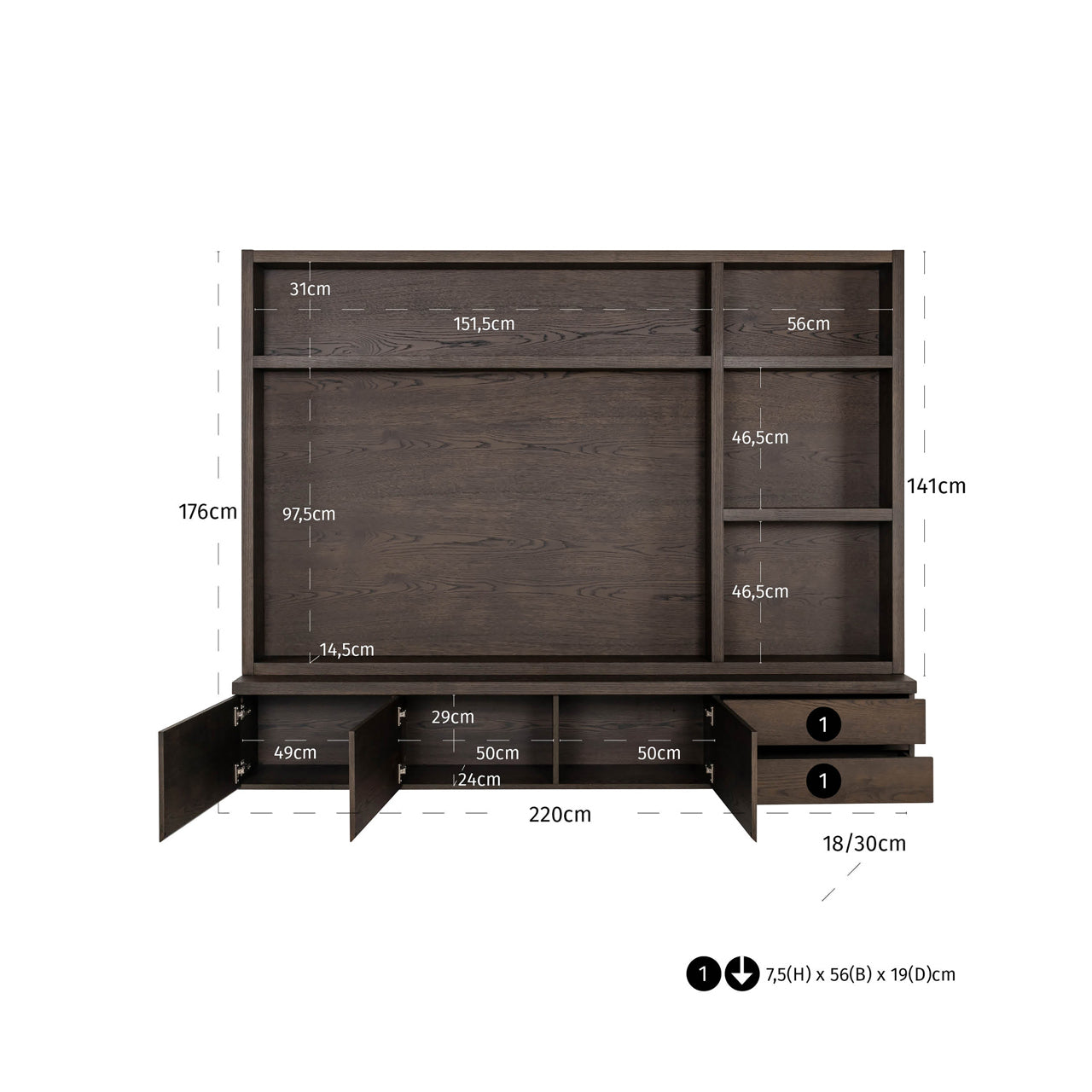 TV cabinet Lachance brown 3-doors 2-drawers by Richmond Interiors